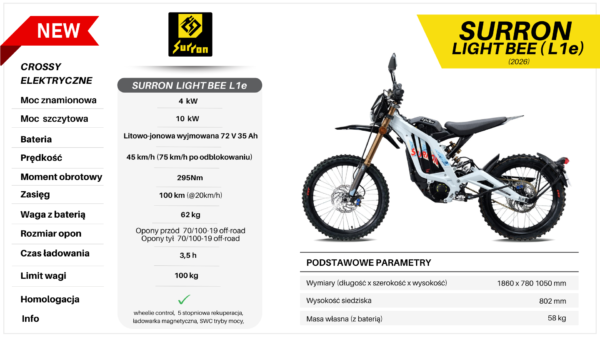 SURRON LIGHT BEE 10 kW L1e – ELEKTRYCZNY CROSS Z homologacją 2026