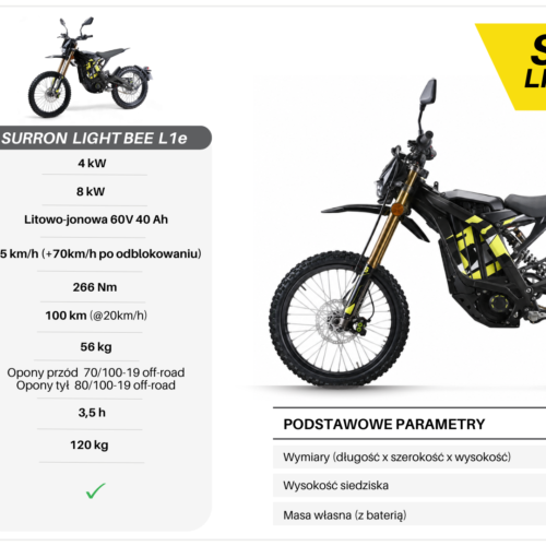 SURRON-LIGH-BEE-8-KW- SURRON LIGHT BEE 8 kW L1e – ELEKTRYCZNY CROSS Z homologacją 2026 (CZARNY)